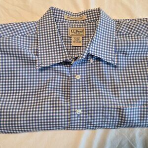 LL Bean Mens Blue and White Dress Shirt